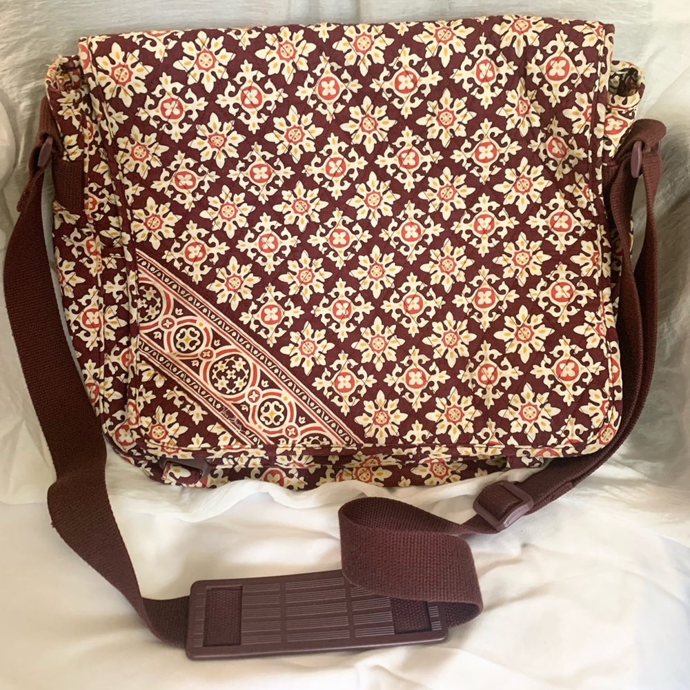 Vera Bradley Messenger Bag Satchel - burgundy and cream